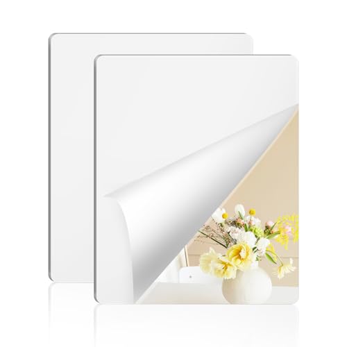 yuntop 2 Pack Self Adhesive Acrylic Mirror, 2MM Flexible Plastic Mirror, Shatterproof PS Frameless Wall Mirror for Bathroom Vanity and Entryway (16 x 12 inch) - size: 16 x 12 inch