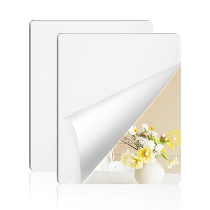 yuntop 2 Pack Self Adhesive Acrylic Mirror, 2MM Flexible Plastic Mirror, Shatterproof PS Frameless Wall Mirror for Bathroom Vanity and Entryway (16 x 12 inch) - size: 16 x 12 inch