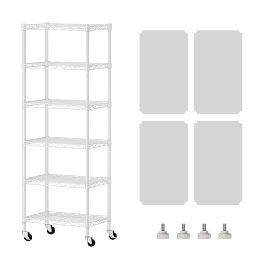 SINGAYE 6 Shelves Storage Shelf Wire Shelving Unit Metal Adjustable Wheels - color: White, size: 6Tier/11.5"D X 17.5"W X 61.5"H