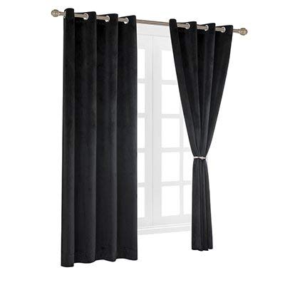 Velvet Curtain Set of 2 Velvet Thermal Blackout Curtain Panel Drapes Grommet Draperies Eyelet 52Wx108L inch Black(2 Panels) Theater| Bedroom| Living Room| Hotel - color: Black, size: 52Wx108L