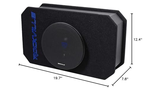 Rockville RMW8A 8" 800W Ported Powered Truck Subwoofer Slim Enclosure | Built-in Class D Amplifier, Tunnel Slot Port, High Excursion Woofer, Compact Design, Grill Included, CEA-2031 Compliant