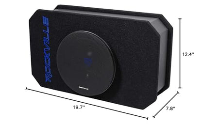 Rockville RMW8A 8" 800W Ported Powered Truck Subwoofer Slim Enclosure | Built-in Class D Amplifier, Tunnel Slot Port, High Excursion Woofer, Compact Design, Grill Included, CEA-2031 Compliant