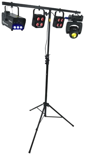 Rockville RVLS60 9-Foot Portable Tripod DJ Lighting T-Bar Stand with Bag | 60 lb Capacity, Extends to 9 Feet, Collapses to 45", Heavy-Duty Steel, 8 Hanging Bolts, Safety Pins, 42" T-Bar
