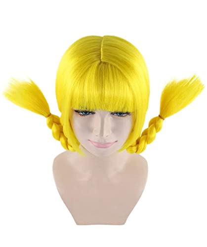 HPO Bavarian Double Braided Wig, Breathable Capless Cap, Premium Handcrafted Wig, Designed for comfort fit, flame retardent synthetic fiber (Yellow) - color: Yellow