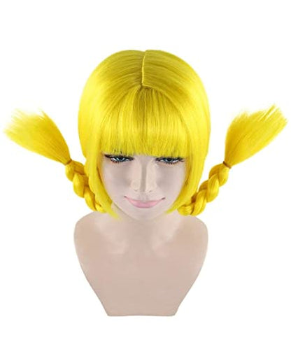 HPO Bavarian Double Braided Wig, Breathable Capless Cap, Premium Handcrafted Wig, Designed for comfort fit, flame retardent synthetic fiber (Yellow) - color: Yellow