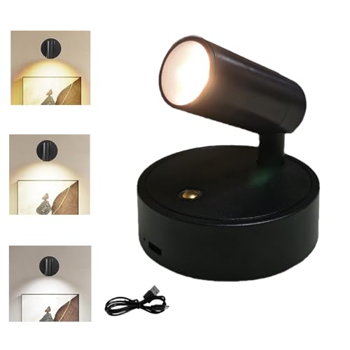 Spot Lights Indoor, Rechargeable Plant Spotlight Indoor, 360° Rotate Wireless LED Uplighting, Battery Powered Ceiling Spotlight for Artwork Painting Tree Plant Picture Lights Wall Light (Black) - color: Black