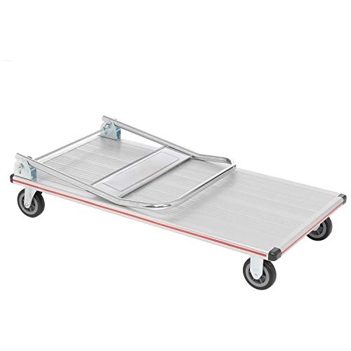 Global Industrial Lightweight Folding Platform Truck, Aluminum, 48"L x 24"W | 600 Lb. Capacity, 2 Swivel & 2 Rigid 5" Rubber Casters, Flatbed Push Cart - size: 49"L x 24"W x 6"H