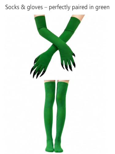 Wakejoy Witch Costume Women Black Nail Gloves Green Halloween Costumes