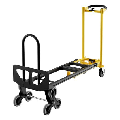 Heavy Duty Aluminum Hand Truck, 3-in-1 Convertible Folding Dolly Cart, Stair Climbing Hand Truck with Wheels, Industrial Platform Trolley for Warehouse, Home, Office & Transport Moving - color: Yellow+black
