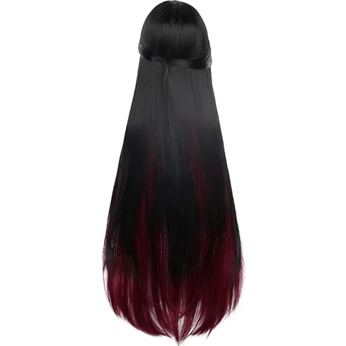 Anime Black Gradient Purple Long Straight Wig with Bangs Women Adult COS Game Cosplay Wigs Halloween,Christmas,Comic con,Game Show,Party - color: Black Purple Gradient