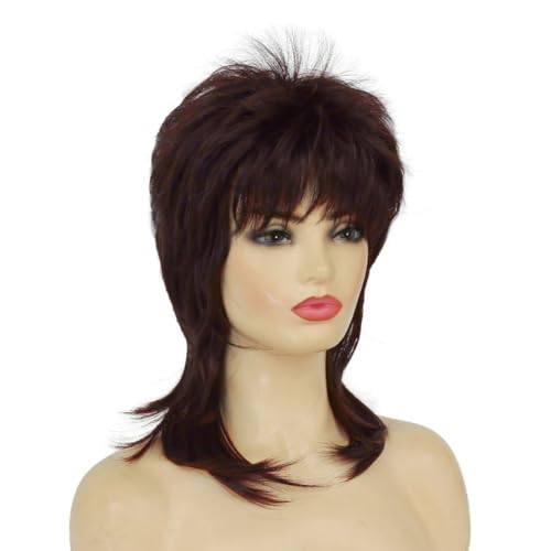 Brown Mullet Wig for Women Short Shaggy Layered 70s 80s Rocker Curly Hair Wig for Cosplay Halloween Party Daily Use - color: Brown