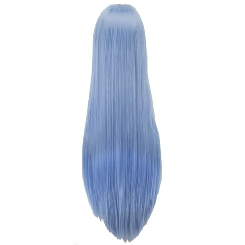 80cm Long Straight Natural Hair Cosplay Wigs with Bangs Colorful Halloween Costume Party Wig (Elf Blue) - color: Elf Blue