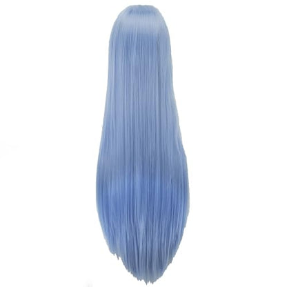 80cm Long Straight Natural Hair Cosplay Wigs with Bangs Colorful Halloween Costume Party Wig (Elf Blue) - color: Elf Blue