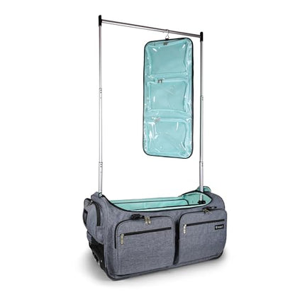Mavii Deluxe Dance Bag with Garment Rack, 28 Inch Rolling Duffel for Competitions & Travel, Patent-Pending Stability Frames, Lightweight Aluminum Rack, Wheeled Upright Luggage, Heathered Gray - color: Grey-Deluxe 28"