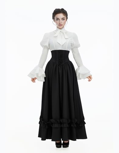 daizbella Victorian Dress for Women 2-Piece Victorian Blouse Skirt Set 1800s Edwardian Dress Medieval Costume - size: Small