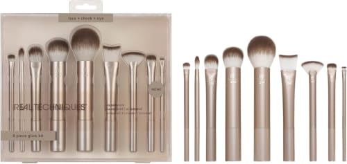 Real Techniques 9 Piece Au Naturale Makeup Brush Set, For Liquid, Cream, & Powder Eyeshadow, Foundation, Blush, Bronzer & Contour, Travel Friendly Brushes, Gift Set, Cruelty-Free Bristles (Pack of 8) - size: 9 Piece Set (Pack of 8), style: Au Naturale, 9