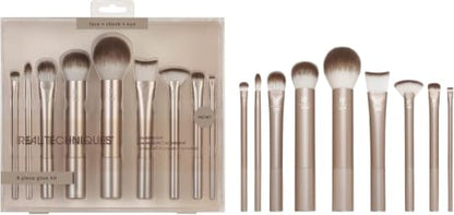 Real Techniques 9 Piece Au Naturale Makeup Brush Set, For Liquid, Cream, & Powder Eyeshadow, Foundation, Blush, Bronzer & Contour, Travel Friendly Brushes, Gift Set, Cruelty-Free Bristles (Pack of 8) - size: 9 Piece Set (Pack of 8), style: Au Naturale, 9