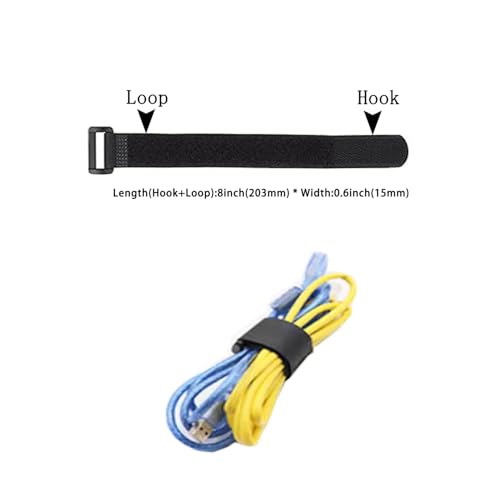 20Pack 8 Inch Reusable Fastening Cable Straps,Small Cinch Straps | Adjustable Multi-Purpose Hook and Loop Straps with Buckle,Nylon Cable Ties,Cord Ties Organized Tidy for Wire Cable Management - size: 8'' x 0.6'' (Black)