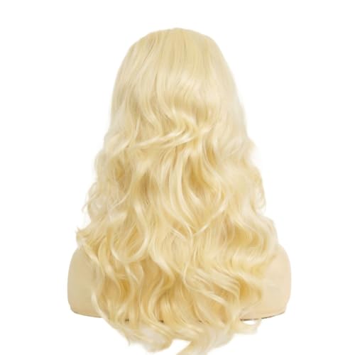 Blonde Long Curly Wig With Bangs Beehive Wig Synthetic Fibre Hair 50s 70s Cosplay Party Womens Halloween Costume Wigs - color: Curly Blonde