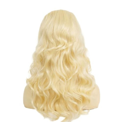 Blonde Long Curly Wig With Bangs Beehive Wig Synthetic Fibre Hair 50s 70s Cosplay Party Womens Halloween Costume Wigs - color: Curly Blonde