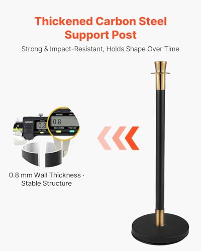 VEVOR Crowd Control Stanchion, Set of 6 Pieces Stanchion Set, Stanchion Set with 5 ft/1.5 m Black Velvet Rope, Black Crowd Control Barrier with Sturdy Concrete and Metal Base – Easy Connect Assembly - color: Black Rope, size: 6 Pcs, style: Concrete Base