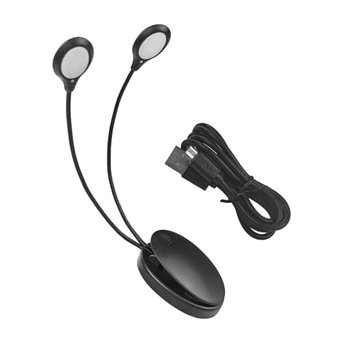 Flylin 8 LED Music Stand Light, Dual Arm 3 Brightness Levels Black Battery | Clip on reading lamp for sheet music, Adjustable flexible dual arms, 3 stage dimming options, Cells and battery not included