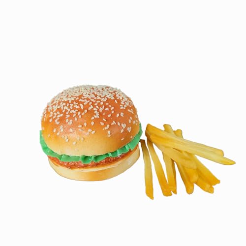 Artificial Hamburger with 12 Pack French Fries, Fake Simulated Food Bread Burger Model, Realistic Hamburger Photography Prop for Home Kitchen Decoration Bakery Shop Display