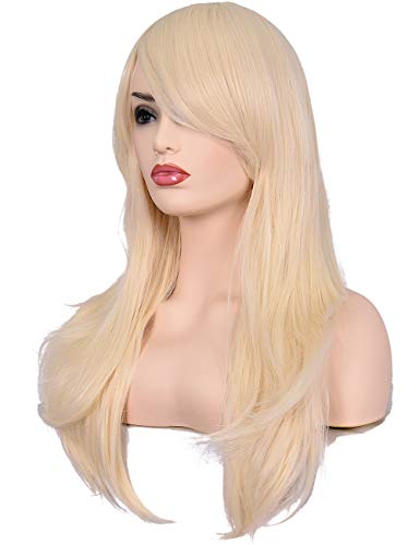23 inches Long Curly Wig Big Wave Heat Resistant Synthetic Hair with Bangs for Cosplay Costume Halloween Party (613# Light Blonde) - color: Light Blonde
