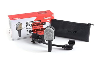Superlux PRA628MKII Supercardioid Instrument Microphone for Guitar Amps | For guitar and bass cabinets in studios or live venues; flat supercardioid design handles 150dB SPL with focused pickup wired