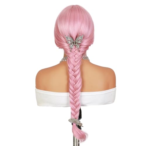 Quantum Love Long Curly Pink Wig for Women Long Wavy Middle Part Light Pink Wigs 28Inch Natural Looking Synthetic Fashion Color Hair for Cosplay Halloween Daily Party Use - color: Pink
