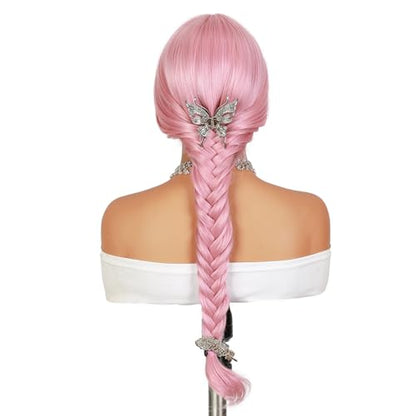 Quantum Love Long Curly Pink Wig for Women Long Wavy Middle Part Light Pink Wigs 28Inch Natural Looking Synthetic Fashion Color Hair for Cosplay Halloween Daily Party Use - color: Pink