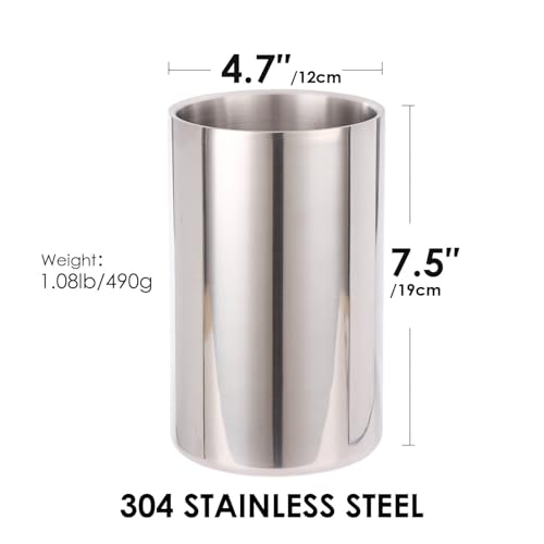 Double Wall Utensil Holder, 304 Stainless Steel Sleek Holder for Countertop | Kitchen Utensil Holder - Spatula Spoon Storage Organizer, Large Utensil Caddy Counter, Shining Utensil Crock, Mirror Polish