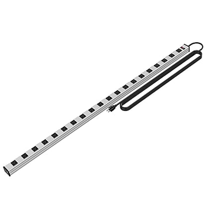 20 Outlet Heavy Duty Metal Socket Power Strip,15-Foot Long Extension Cord with Circuit Breaker. Mounting Brackets Included,Workshop/Industrial use,ETL Certified - size: 127cm