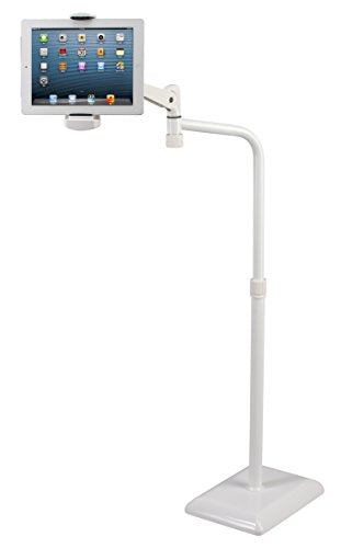 IDEE Tablet Floor Stand with 10lb Heavy Duty Base, 360 Degree Adjustable Tall Holder for Bed Compatible up to 13inch Kindles, iPads, and Tablets, White