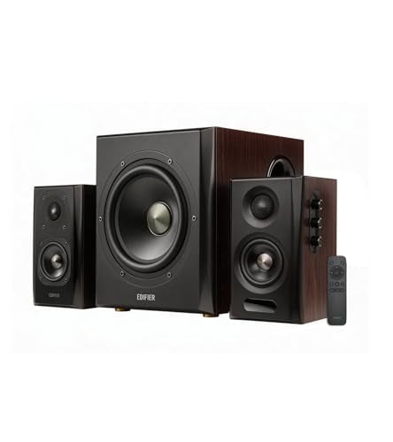 Edifier S355DB 2.1 Powered Bookshelf Speakers, 150W Hi-Res Audio, Walnut - color: Walnut