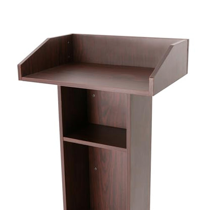 43.3 Inches Pulpit with Wooden Heavy Base, 3-Tier Movable Church Pulpit Portable Podium Stand for Lectern eith 4 360° Swivel Wheels in Conference Rooms, Schools, Classrooms, Meeting Halls - color: Brown(22*15.3*43.3in)