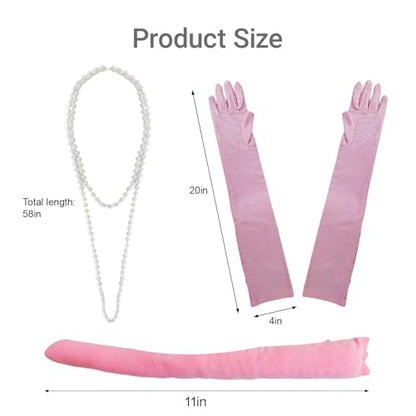 6 Pieces Pig Costume Set Animal Ears Headband with Bow Tie Tail Glove Necklace Halloween Pig Ears Headband Pink Pig Cosplay Set for Cosplay Costume Party Accessories