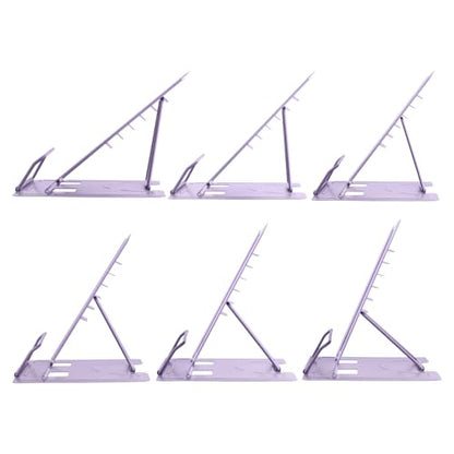 Honagu Book Stand Metal Desk Book Holder, Book Holders for Reading Hands Free, Adjustable Cookbook Documents Holder, Portable Bookstand for Music Books, Textbook, Recipe, Tablet, Ipad (Light Purple) - color: Light Purple