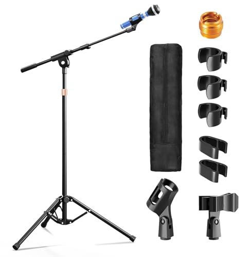 Mic Stand with Boom Arm with Carrying Bag and 2 Mics Clips, 1 Pack