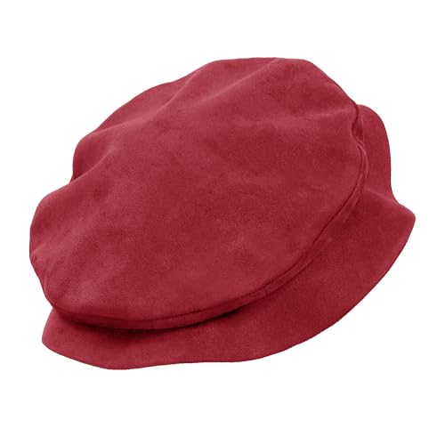 FURPHI Medieval Tudor Flat Cap Faux Suede Beret Hat Renaissance Festival Costume Accessories for Men Women - color: Red1