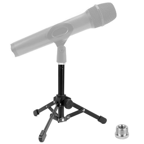 Geekria for Creators Tabletop Tripod Mic Stand Compatible with JBL Wireless Two, Sennheiser E835, E835-S, Audio-Technica ATM510 Microphones, Desktop Mic Stand with Foldable Non-Slip Feet