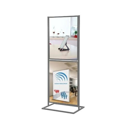 M&T Displays Metal Eco Info Board, Silver 18x24 Inches Slide-In Poster Sign Holder 2 Tier Double Sided Floor Standing Pedestal Advertising Display with Backing and Anti-Glare Lens - color: Silver, size: 18x24 - 2-tier