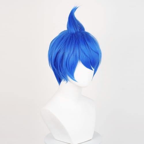 Short Blue Bob Wig Women Adult Unisex Blue Spiky Fluffy Wig + Wig Cap | Short Costume Synthetic Fiber Hair Wig for Halloween Cosplay Party - color: Blue