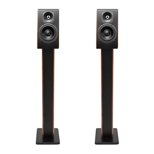 34'' Speaker Stands, Heavy Duty 66lbs Capacity Freestanding Stand with Modern Wood Grain Finish & Cable Management for Home, Theater, Bookshelf & Tower Speakers
