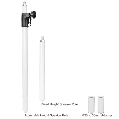 Sound Town Speaker Pole Set, 29"-48" Adjustable Height Subwoofer/Speaker Pole and 14" Fixed Height Extended Pole with M20 & 35mm Adapters, White (STSD-MM1449W) - size: Height-Adjustable/Fixed Poles, White(M20 & 35mm)