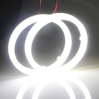 YM E-Bright 70mm White LED Angel Eyes Halo Rings, 1 Pair | Soft cotton-style halo rings with housings create even accent lighting for compatible 12V vehicle headlamps. - size: 70MM