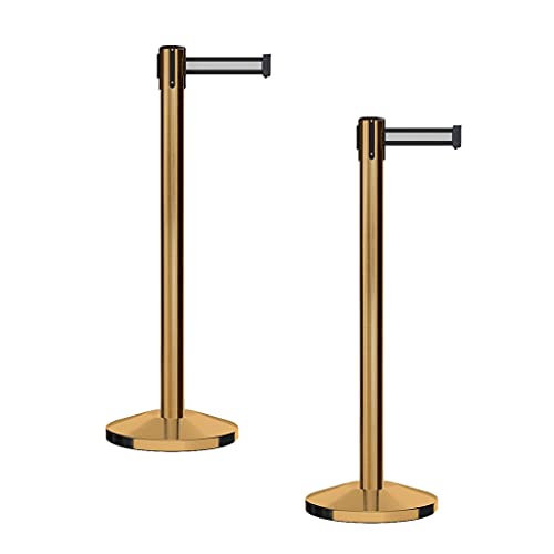 CCW Series RBB-100 Retractable Belt Barrier Stanchions, 2-Pack, Satin Brass - color: Black with White Horizontal Stripe, size: 7.5 Foot