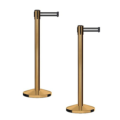 CCW Series RBB-100 Retractable Belt Barrier Stanchions, 2-Pack, Satin Brass - color: Black with White Horizontal Stripe, size: 7.5 Foot