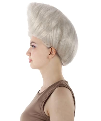 Horned Updo Wig for Women in White – Flame-Retardant Synthetic Fiber Hair for Halloween Cosplay and Costume Party