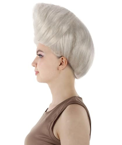 Horned Updo Wig for Women in White – Flame-Retardant Synthetic Fiber Hair for Halloween Cosplay and Costume Party